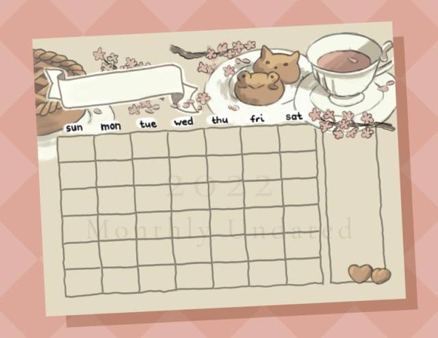 Tea Party Monthly Undated Calendar Planner // FaceChan #FaceChan#planner#weekly planner#stationery
