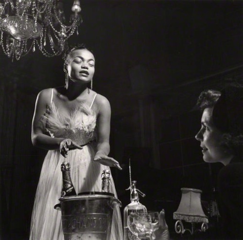 twixnmix: Eartha Kitt and orchestra leader Frank Weir at Churchill’s Club in London, 1951. Pho