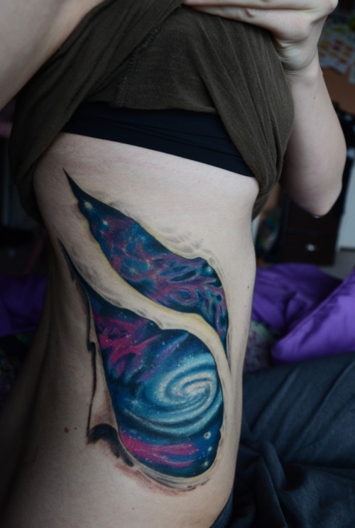 fuckyeahtattoos:  complete; artwork & inked by Steve Lemak of Quillian Tattoo (Allentown, Pennsylvania). I wanted a tattoo that would embrace my love for astronomy and consciousness of being. I remember years ago realizing the fact that we were made