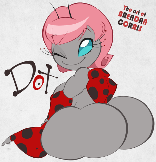 brendancorrism:  I wanted to make up a super cute/sexy ladybug character, so I present to you, Dot. I first doodled Dotty quickly earlier this year. I liked her design so much I decided to do several shots of her. Dot’s super cutesy, bubbly, and giggly.