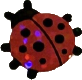 sticker of a red ladybug, facing left. it has a glittery foil finish.