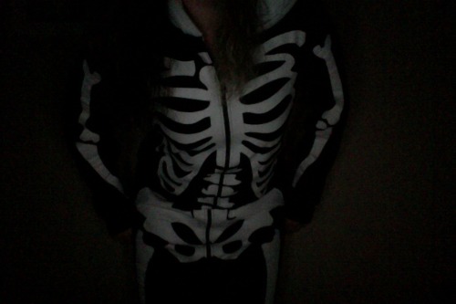 XXX Isn’t my skeleton onesie cute? photo