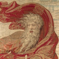 indigodreams:lmorganreynolds:  Designed by Pieter Coecke van Aelst (Netherlandish, 1502–1550). Story of Creation: God Accuses Adam and Eve After the Fall tapestry (detail of God), designed ca. 1548, woven by 1551