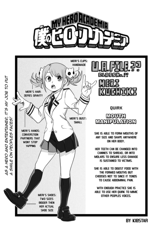 bnhaoczine:UA FILE 28 CLASS NO. 09Meet Meri Kuchiki, a second year that belongs to Kibstar!you can f