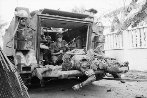 Vietnam war 1968 bodies of us soldiers on the back of a personnel carrier