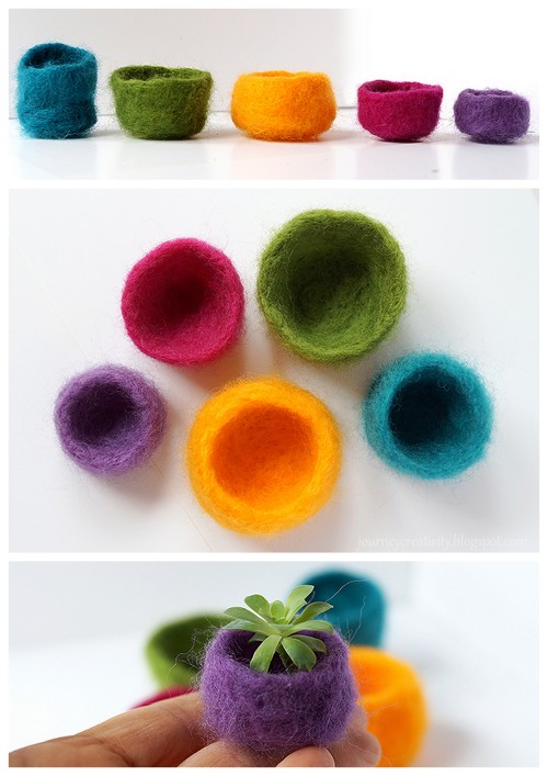 DIY Needle Felted Pot Tutorial from Journey into Creativity.The site is in Greek, but I used Google 