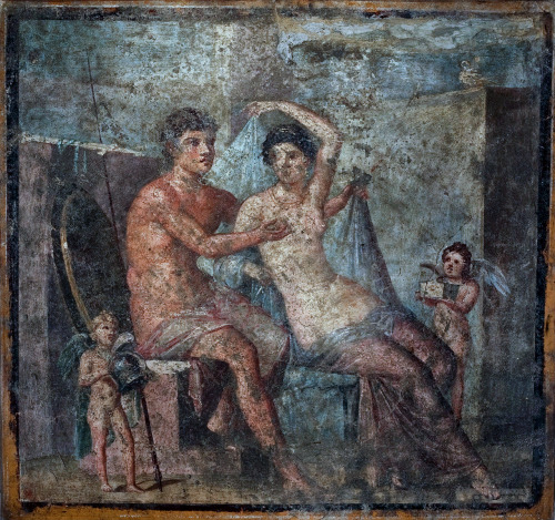 greekromangods: Ares and Aphrodite 62 AD–79 AD Pompeii (Origin) Fresco Museo Archeologico Nazionale 