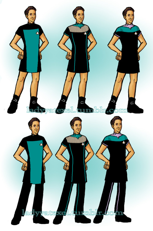 ladyyatexel:  Starfleet Men in Skants (with or without pants!) A La Deep Space Nine Three different 