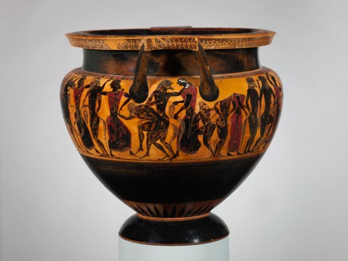 didoofcarthage:Terracotta column-krater with satyrs and maenads, attributed to LydosGreek (Attic), A