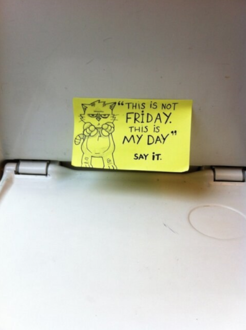 thevellocirapper:  catsbeaversandducks:  Post-it Notes Left on the Train Writer and illustrator October Jones, the creative genius behind Text From Dog and these funny train commute doodles, is at it again with these hilarious motivational post-it notes
