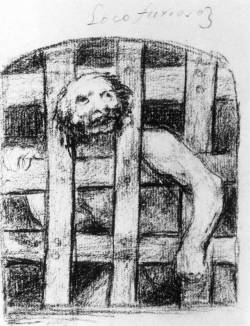 artist-goya: Lunatic behind Bars, Francisco Goya Medium: chalk,paperhttps://www.wikiart.org/en/francisco-goya/lunatic-behind-bars-1828 