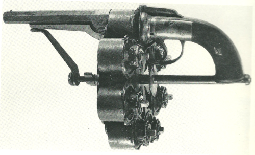 The Enouy 48 shot revolver,Patented by Joseph Enouy of Middlesex, England in 1855, the Enouy revolve