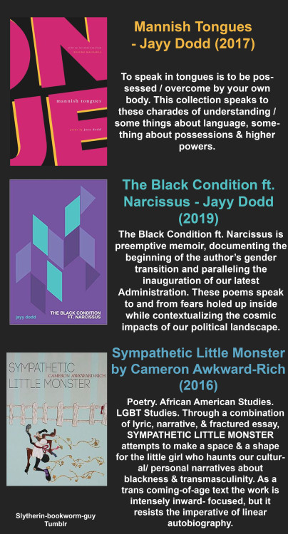 slytherin-bookworm-guy: 16 LGBT+ Books by Transgender and Non-binary Black Authors As with my LGBT+ 