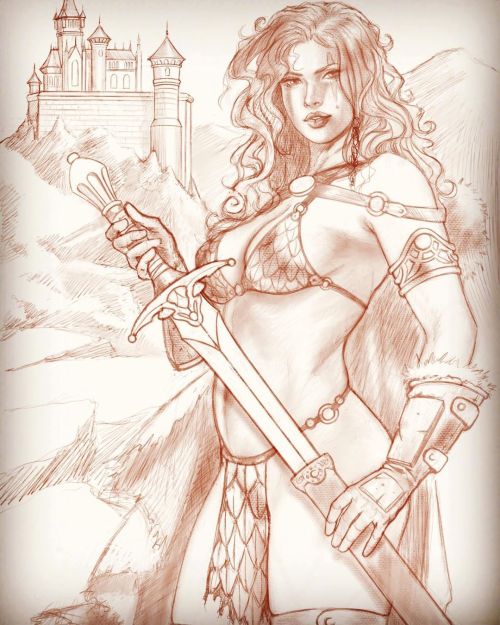 Preliminary pencils for a next painting,private commission. . . . . . #redhair #redsonja #redsonjaof