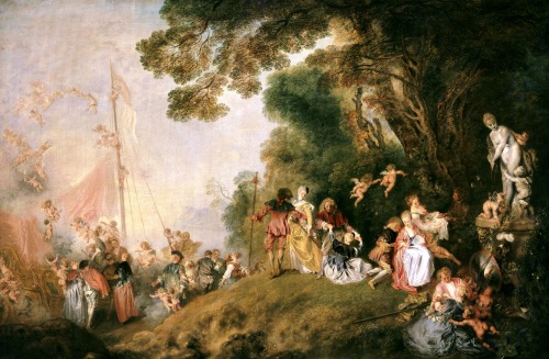 sappho-embracing-art:Jean Antoine Watteau, Pilgrimage to Cythera (1721)