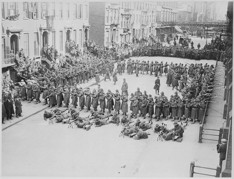 Riot Control This unusual photograph shows US troops demonstrating a company strength hollow square formation to be used to combat unrest in urban areas. The infantry square had long been a defensive formation for infantry under attack from cavalry,...