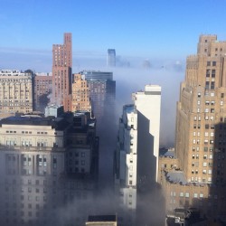 newyork:  fog over manahattan  http://www.exploringiphoneography.com/2014/01/15/intense-fog-lower-manhattan-2/