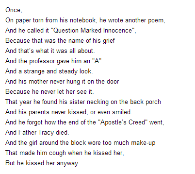  “To Santa Claus and Little Sisters” is the title of this poem. It was written in the 1960s by an  Anonymous 15 year old boy, 2 years before he committed suicide. Steven Chbosky (The perks of being a wallflower) used this poem in the Perks Of Being