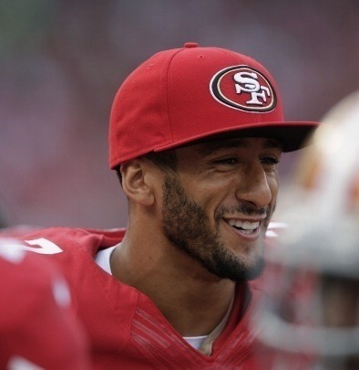   Colin Kaepernick with a beard is adorable   The scruff is growing on me I’ll admit it. 