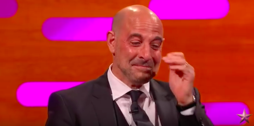 zedstream:  trainthief: here’s some caps of stanley tucci crying with laughter after being asked what wine pairs best with eating ass  The face of a man who knows the answer but doesn’t want to say it 