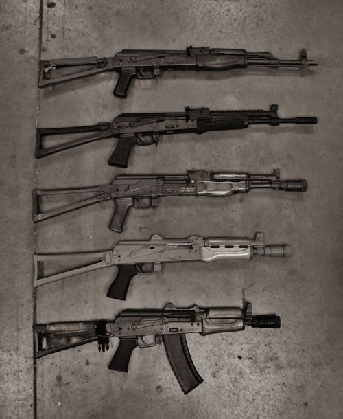 georgebeast:  AKM Select fire, RD 701, AK 104, M-92, and AKS 74U