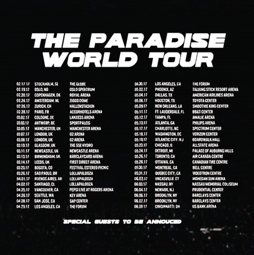 paradise world tour 2016