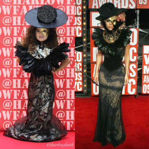 Harlow as a mini version of Lady Gaga’s 2009 MTV VMAs red carpet look!