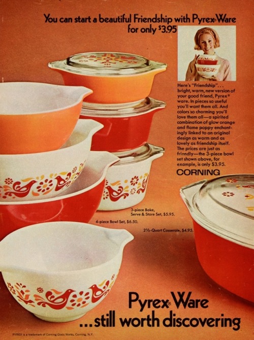 thegroovyarchives:1971 Pyrex “Friendship” Advertisement(via: Corning Museum Of Glass)