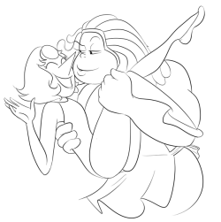 susiebeeca: Bismuth whispering sweet nothings (or possibly salty nothings) in Pearl’s ear. Just imagine what she’s saying :D  Might colour this later…  I was about to colour this and JUST NOW realized I’d accidentally drawn this as an upskirt.
