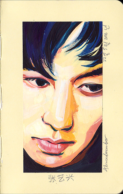 abusedmember:Various sketches on Moleskine; of random EXO moments (pt. 8):Sehun quick sketch before 