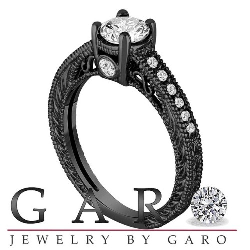 jewelrybygaro:Diamond Engagement Ring 14k Black Gold Vintage Antique Style Engraved  #antiquering  #engagement #engagementring #jewelrybygaro #handmade #bridalring #weddingring #diamond #diamonds #diamondring #madeinUSA #garocelik #newyork  #whitegold