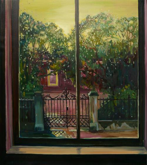 View , Fence # 2  -   Alice Brasser , 2020Dutch,b.1965-Oil on canvas ,95 x 85 cm.