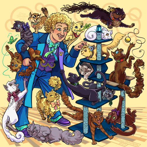 Doctor Mew!  By Sonja Bergström, 2021 The Sixth Doctor got his hands full with their other TV selves