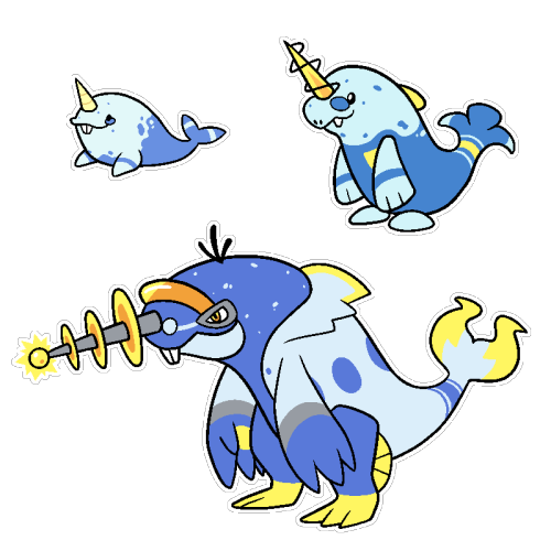 Awkwhal - Horn Whale PokémonType - WaterAbility - Torrent / Ion Laser (Hidden)Evolves into Narwatt a