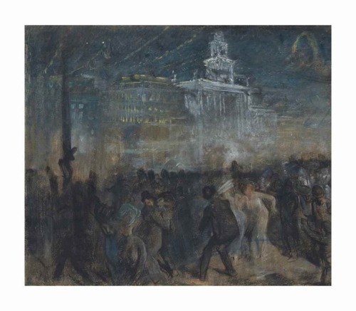 Theophile Alexandre Steinlen, Paris, scène de bal devant l'Hôtel de Ville , circa 1900