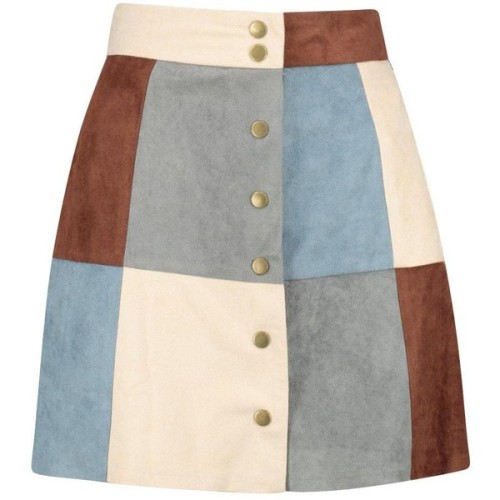 fashionably-fashionable2: Boohoo Avah Patchwork Suedette A Line Mini Skirt ❤ liked on Polyvore (see 