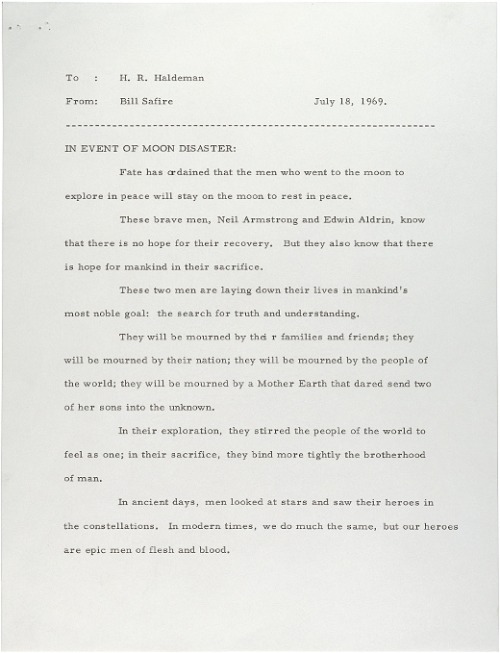 peashooter85:An address to the nation to be read by President Richard Nixon should the Apollo 11 ast