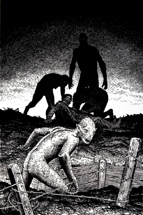 ernojuhasz:Ghouls.  Pickman’s models on the battlefield. Ink on paper.