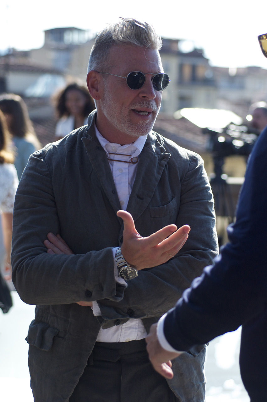 yourstyle-men:  beforeeesunrise:  Pitti Uomo 86 2014 Nick Wooster + Lardini Florence,