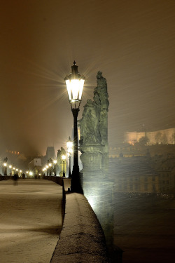 bluepueblo:  Foggy Night, Prague, Czech Republic
