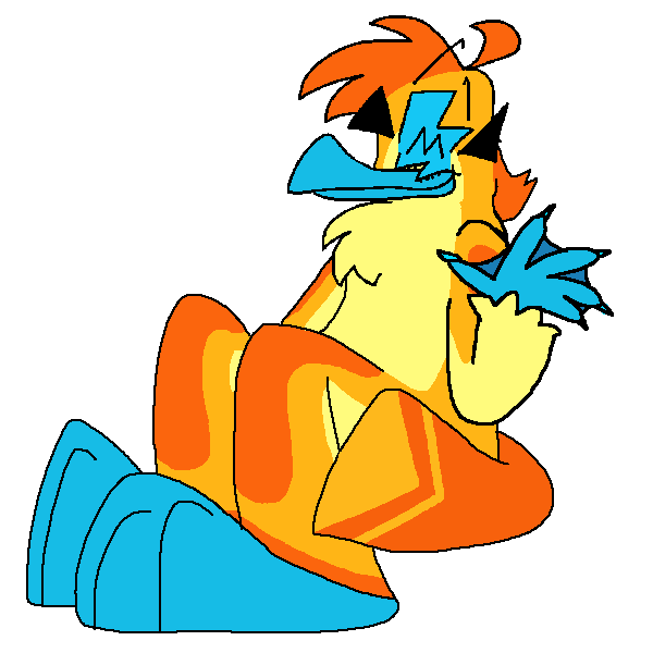 An animated GIF of my fursona, Ducky the platypus, smiling and waving while seated.