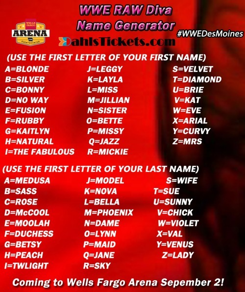 Iowa Events Center Blog, WWE Raw Name Generator!