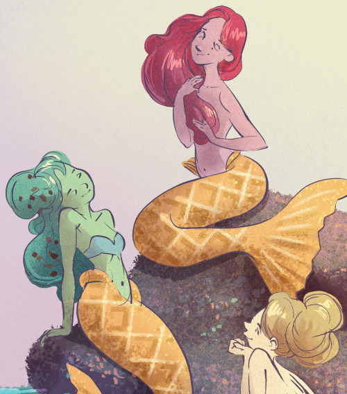 valerie-rustad:  I had a dream about ice cream mermaids with waffle cone tails and it was too bizarre not to draw it. 