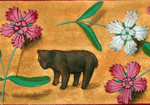 discardingimages:  tiny bear among the flowersHugues de Lannoy, Imaginacion de vraye noblesse, Bruges 1496BL, Royal 19 C VIII, fol. 1r