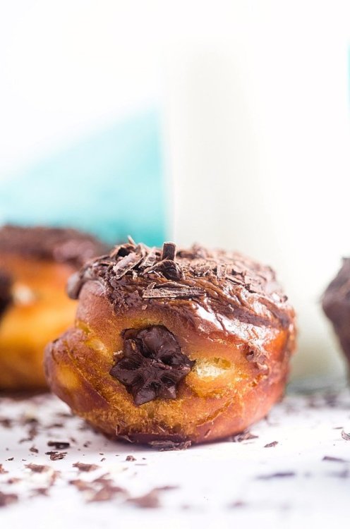 sweetoothgirl:Fried Chocolate Explosion Donuts & Salted Caramel Donuts