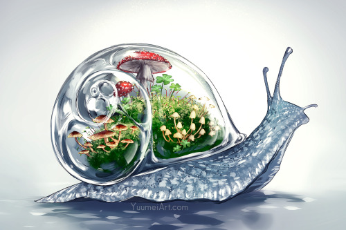 silly-jellyghoty: yuumei-art: Worlds Within: Pill Bug Terrarium  Bioluminescent mushrooms are j