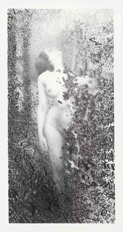 Une Femme dans un espace.2016.Graphite sur papier fibre de bambou.67.5 x 125.8 cm. (26.77 x 49.61 in