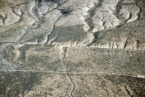 fahv:aerial photograph of the. San Andreas Fault (across center of image) and Wallace Creek (center)
