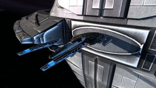 startrekships:  frontier001:Love this ship! Vesta-Class variant USS Jadzia.   Deep Space Nine is way too big.  Defiant is nearly as wide as one of the docking pylons, so Vesta should be wider still. 