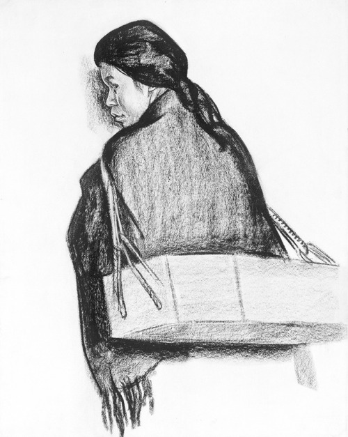 Tshimshan Girl with Baby board   -   Edwin Holgate, 1926Canadian,1892-1977Charcoal on paper   ,  60,